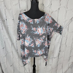 WOMENS Oversized Loose Relaxed Off the Shoulder Fit Floral Tunic Top Casual Sz L
